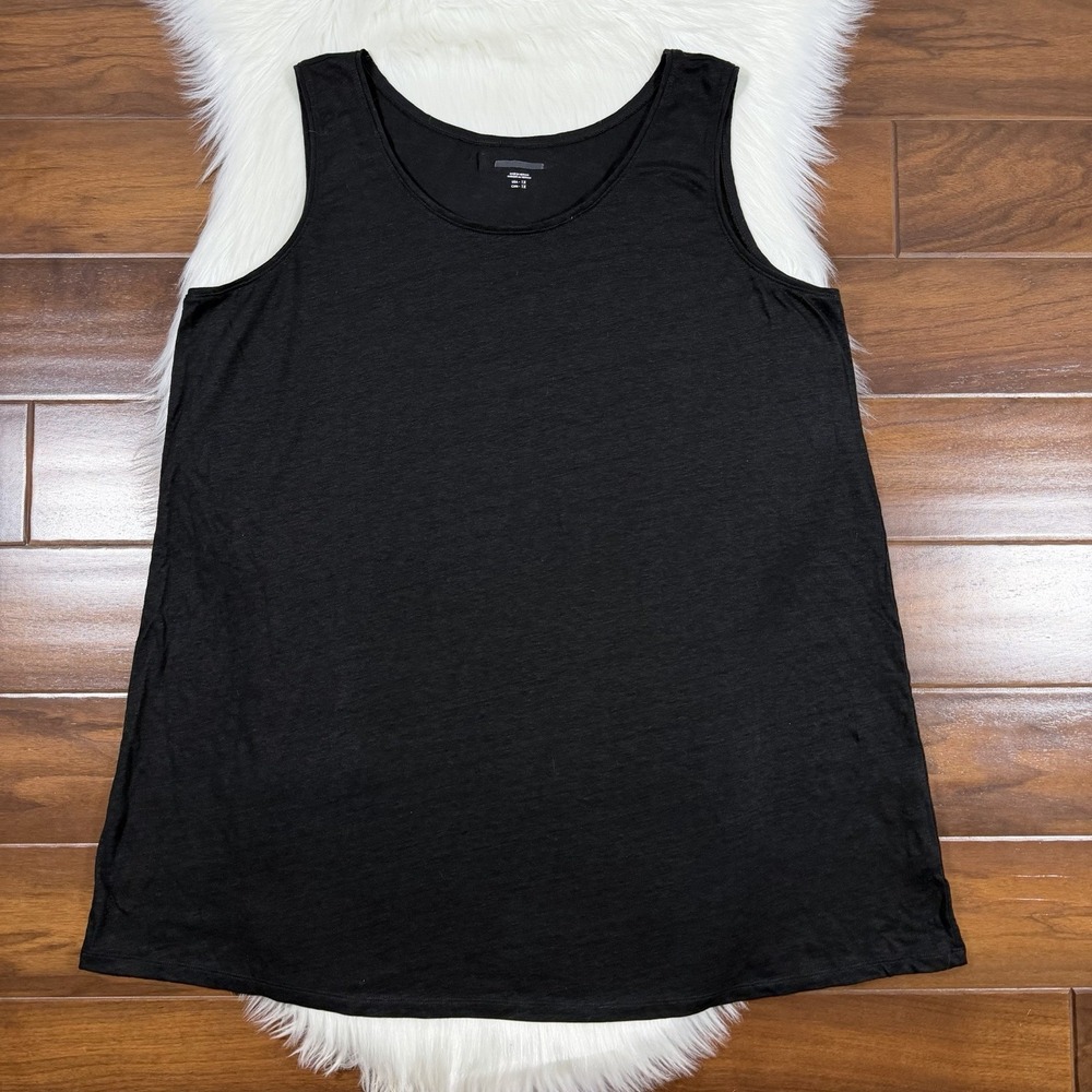 Eileen Fisher Plus Size 1X Black 100% Organic Linen Scoop Neck Tank Top Shirt